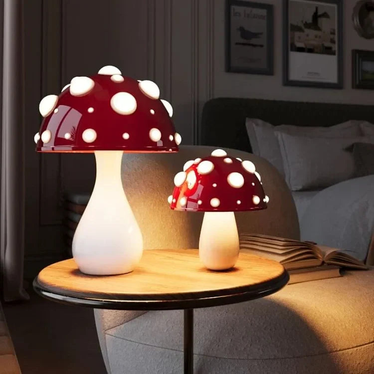 Magische Paddenstoel Sfeerlamp met Houten Voet