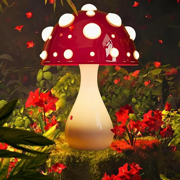 Magische Paddenstoel Sfeerlamp met Houten Voet