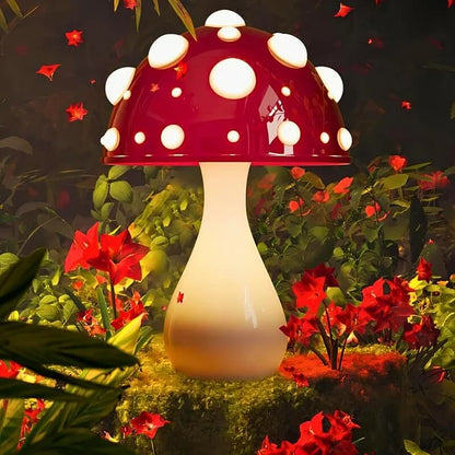 Magische Paddenstoel Sfeerlamp met Houten Voet