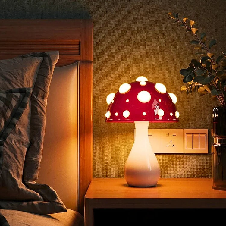 Magische Paddenstoel Sfeerlamp met Houten Voet