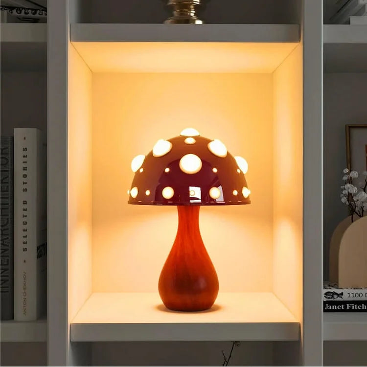 Magische Paddenstoel Sfeerlamp met Houten Voet