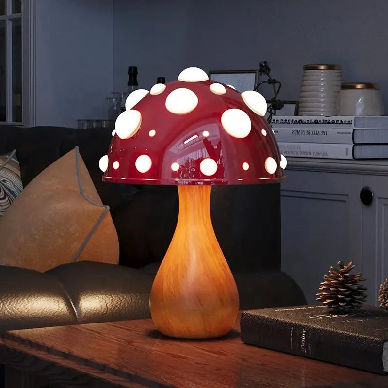 Magische Paddenstoel Sfeerlamp met Houten Voet