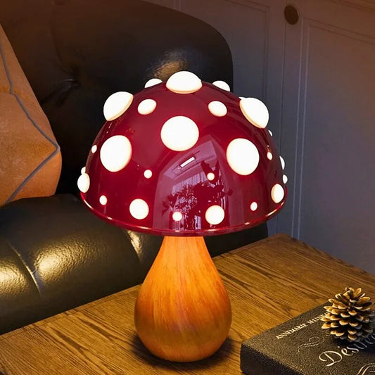 Magische Paddenstoel Sfeerlamp met Houten Voet