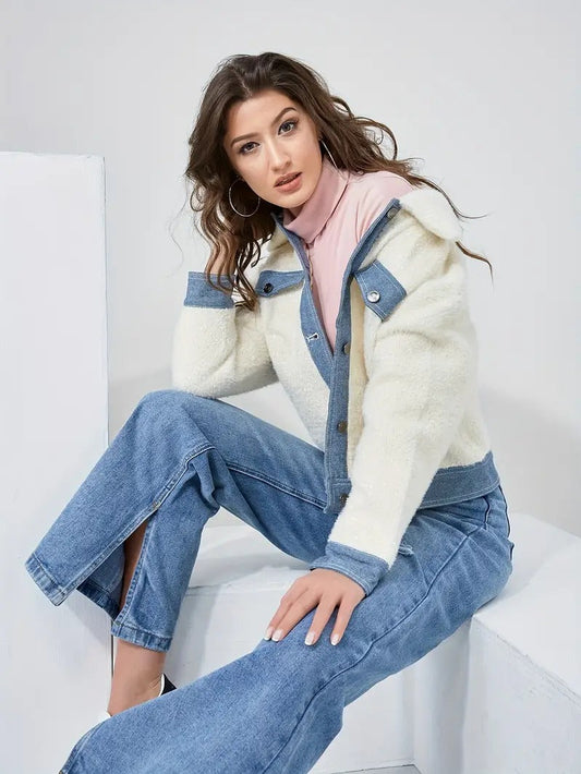 Marry Dames Denim Jas Patchwork Stijl