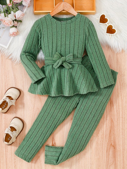 Meisjes 2-delige outfit met strik en broek
