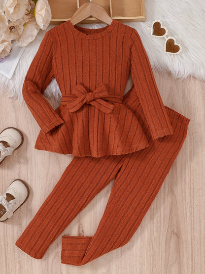 Meisjes 2-delige outfit met strik en broek