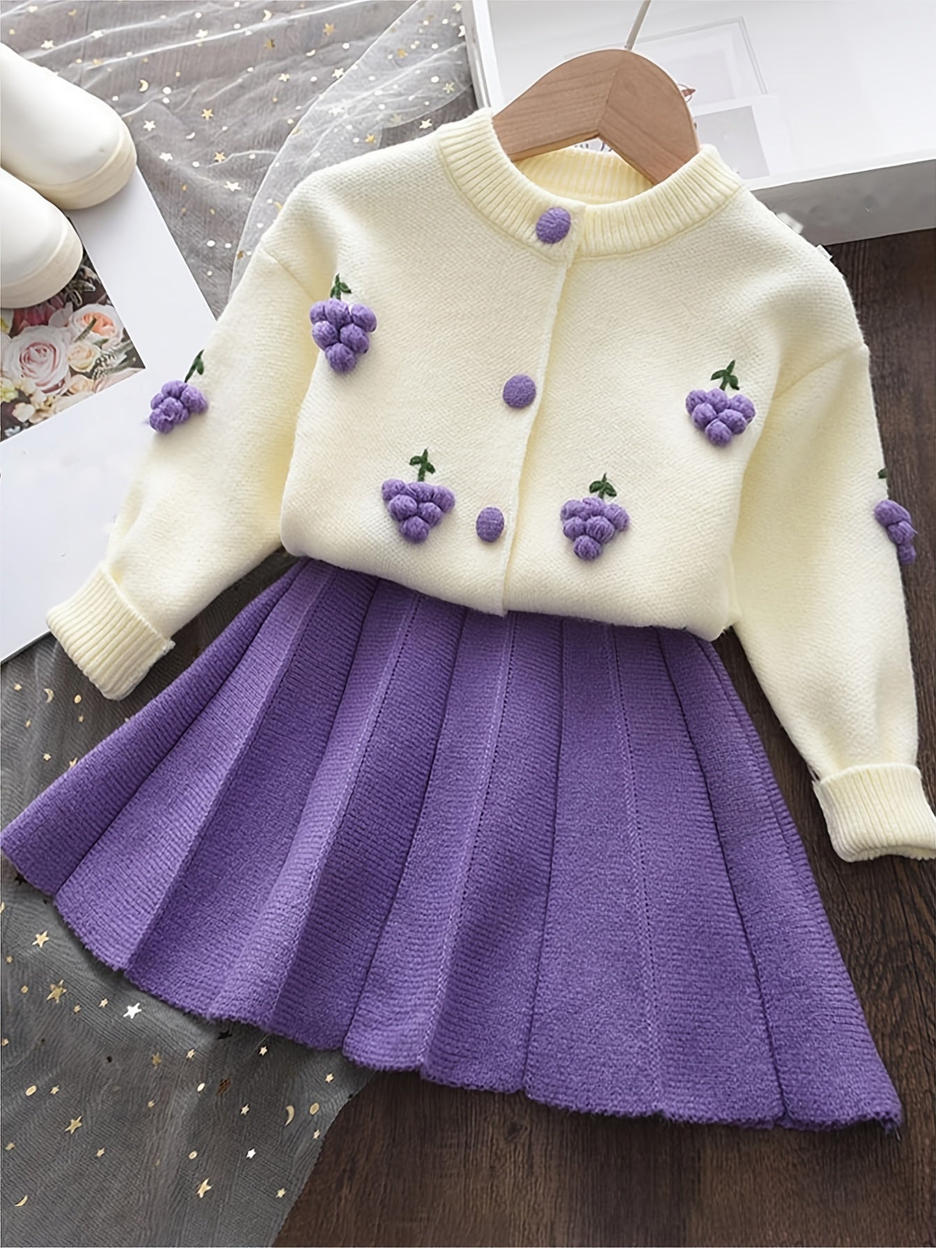 Meisjes Gebreid Vest en Plooirok Set Roxanne