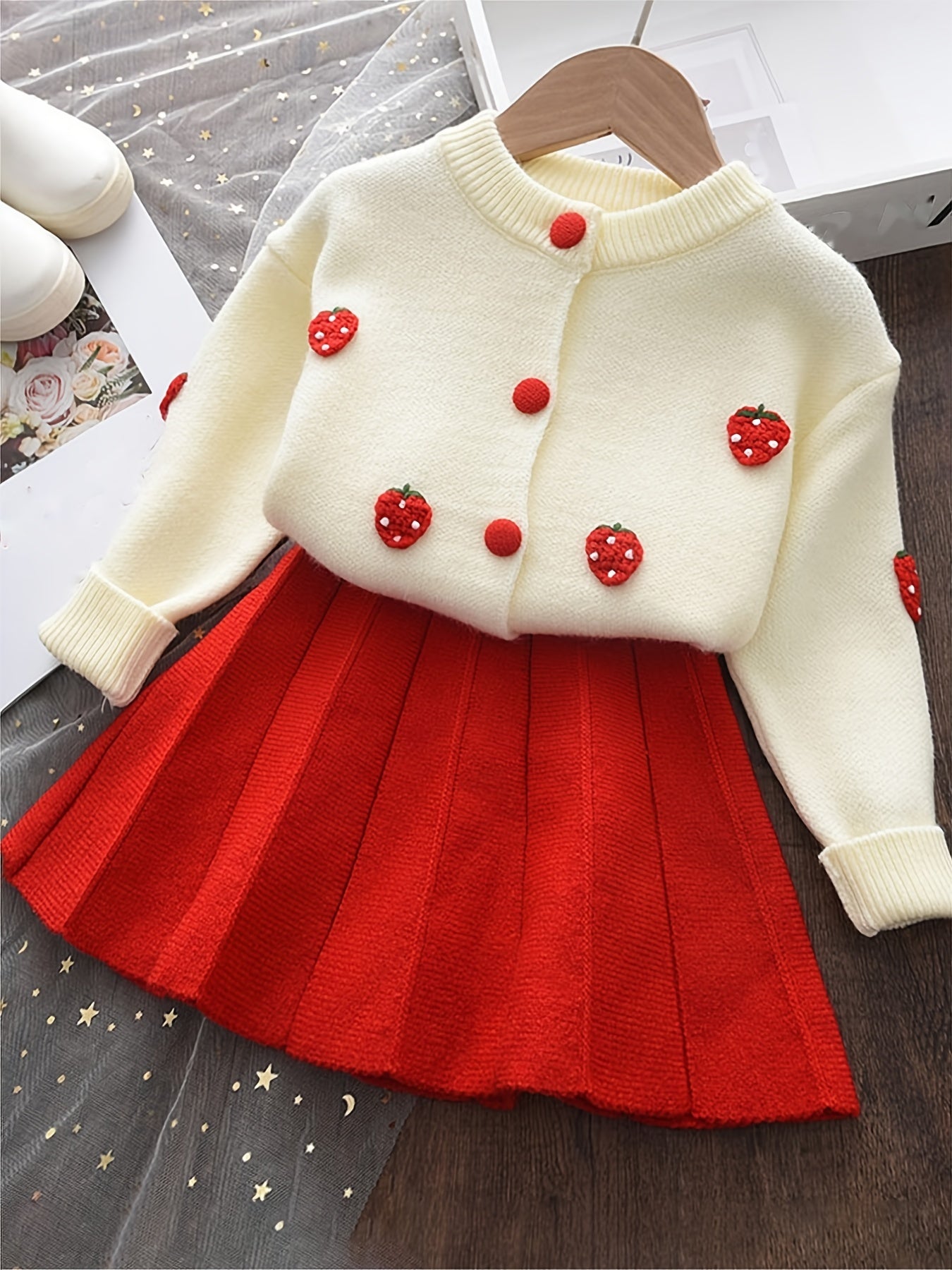 Meisjes Gebreid Vest en Plooirok Set Roxanne