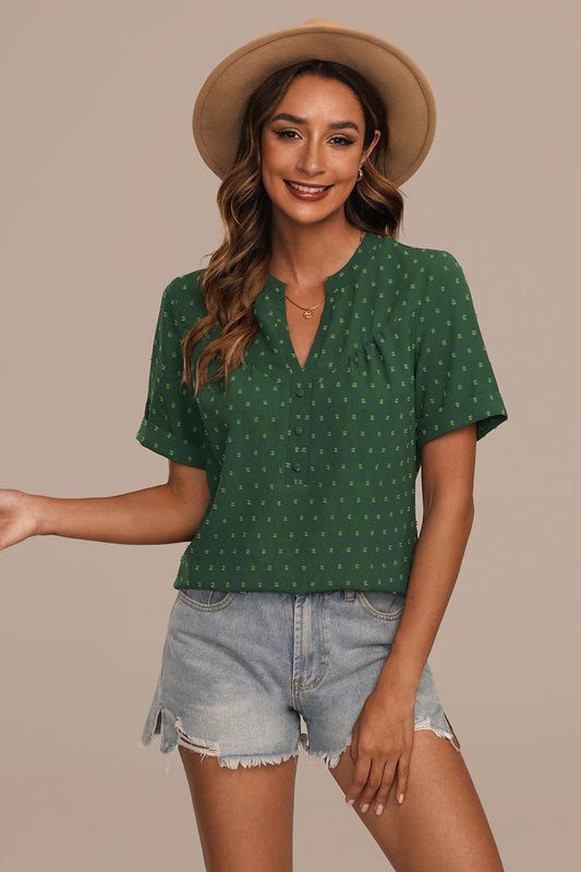 Milou V-Hals Damesshirt met Knoopdetails