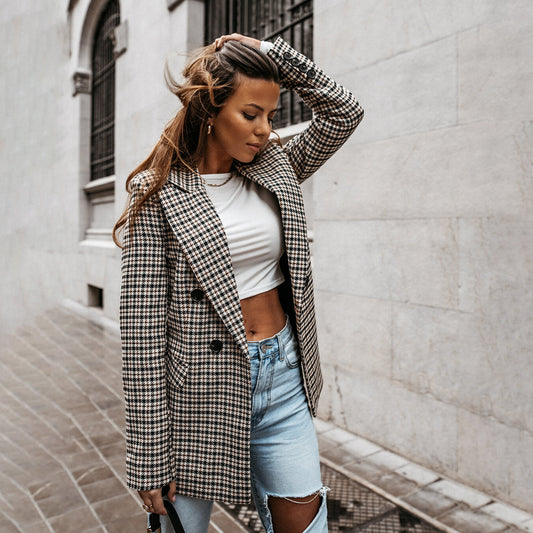 Nereza - Klassieke Damesblazer met Geruit Design