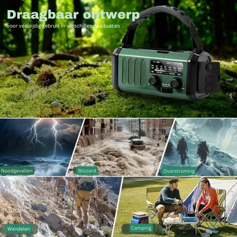 Noodradio met Zonnepaneel en Powerbankfunctie