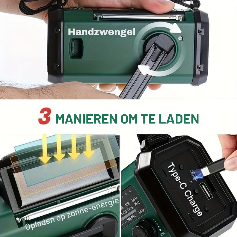 Noodradio met Zonnepaneel en Powerbankfunctie
