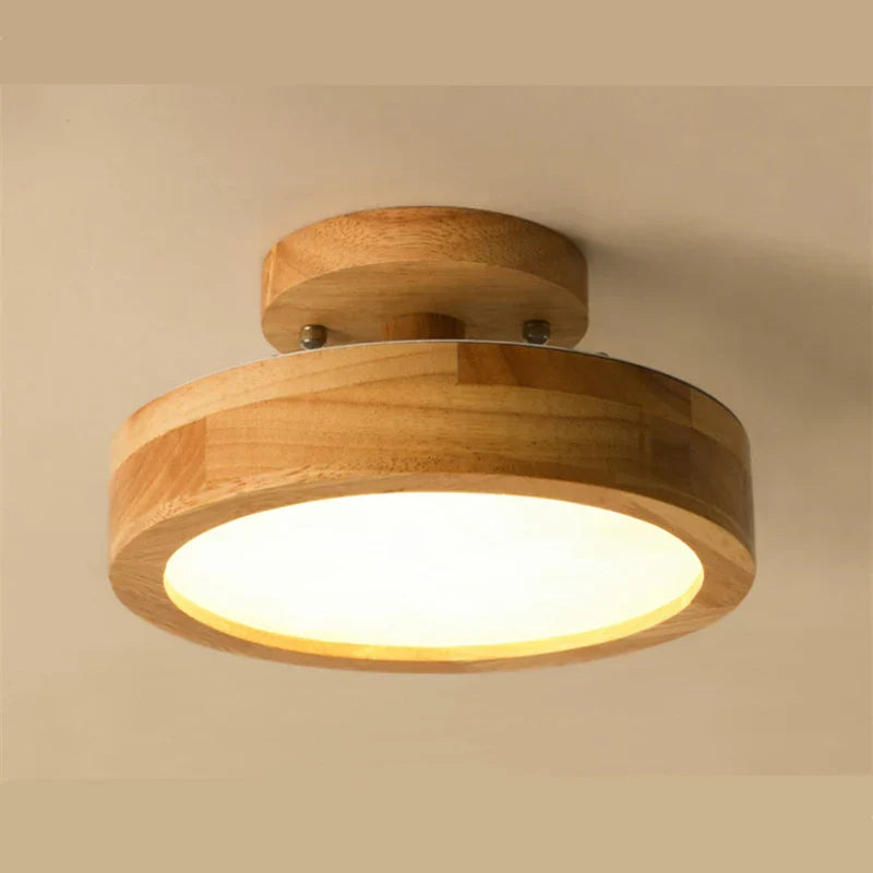 NordicGlo - Ronde Massief Houten Plafondlamp in Scandinavische Stijl