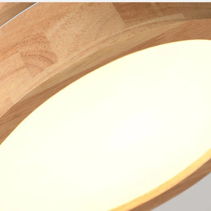 NordicGlo - Ronde Massief Houten Plafondlamp in Scandinavische Stijl