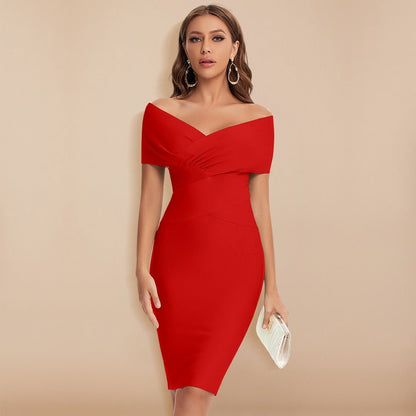 Off-Shoulder Bandage Jurk met V-Hals