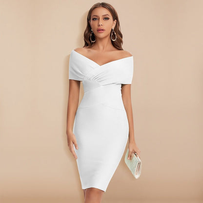 Off-Shoulder Bandage Jurk met V-Hals