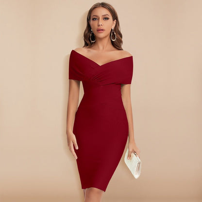 Off-Shoulder Bandage Jurk met V-Hals