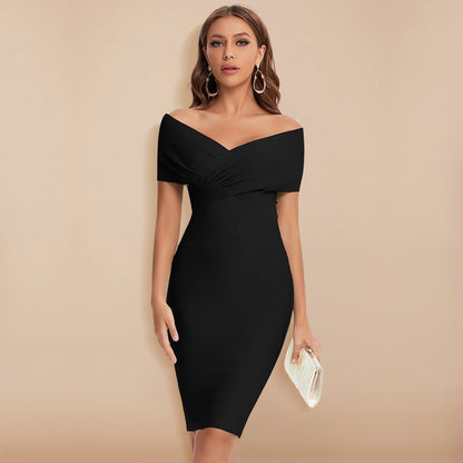 Off-Shoulder Bandage Jurk met V-Hals