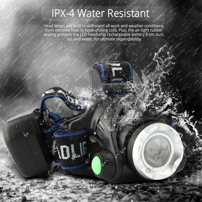 Oplaadbare Waterdichte LED Hoofdlamp 2000 Lumen