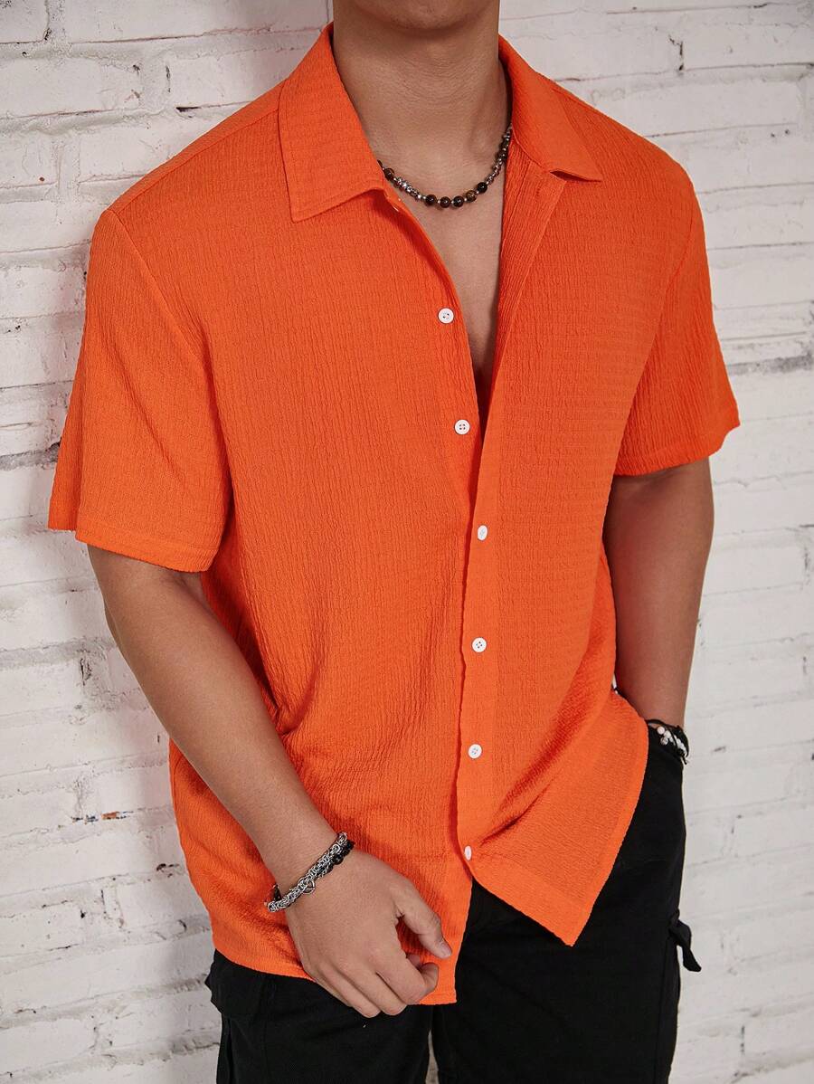 Oranje Heren Overhemd Korte Mouwen Regular Fit