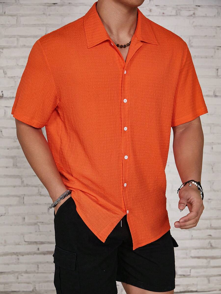 Oranje Heren Overhemd Korte Mouwen Regular Fit