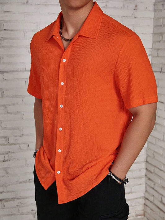 Oranje Heren Overhemd Korte Mouwen Regular Fit