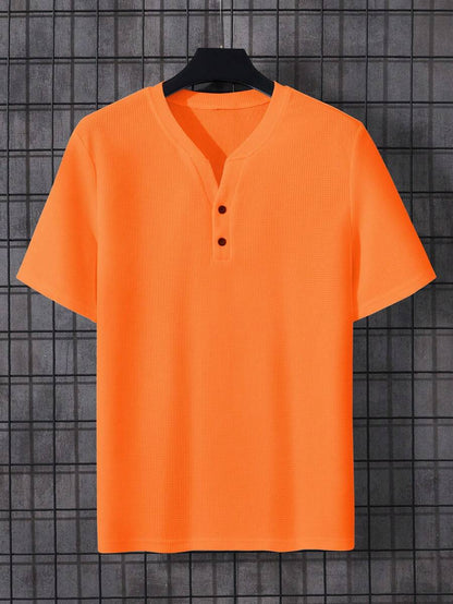 Oranje Heren T-shirt met Moderne Halslijn