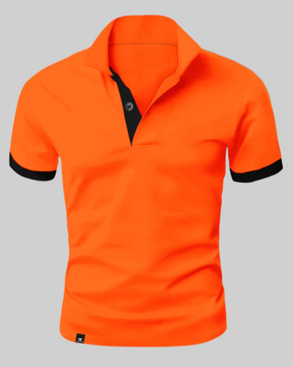 Oranje Herenpolo met Contrasterende Details