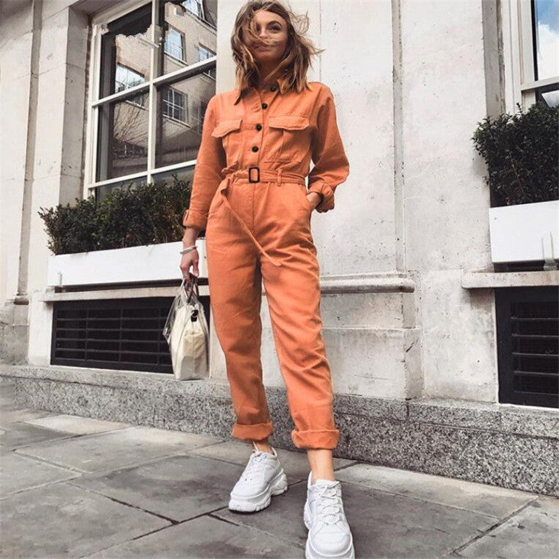 Oranje Jumpsuit met Elegante Pasvorm