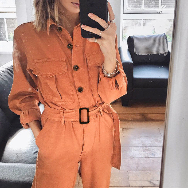 Oranje Jumpsuit met Elegante Pasvorm