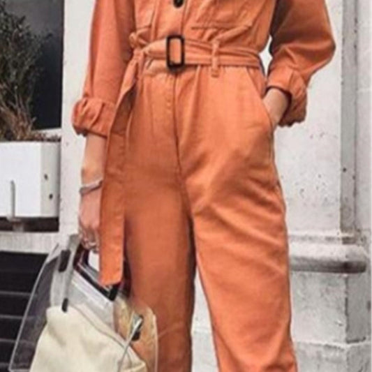 Oranje Jumpsuit met Elegante Pasvorm