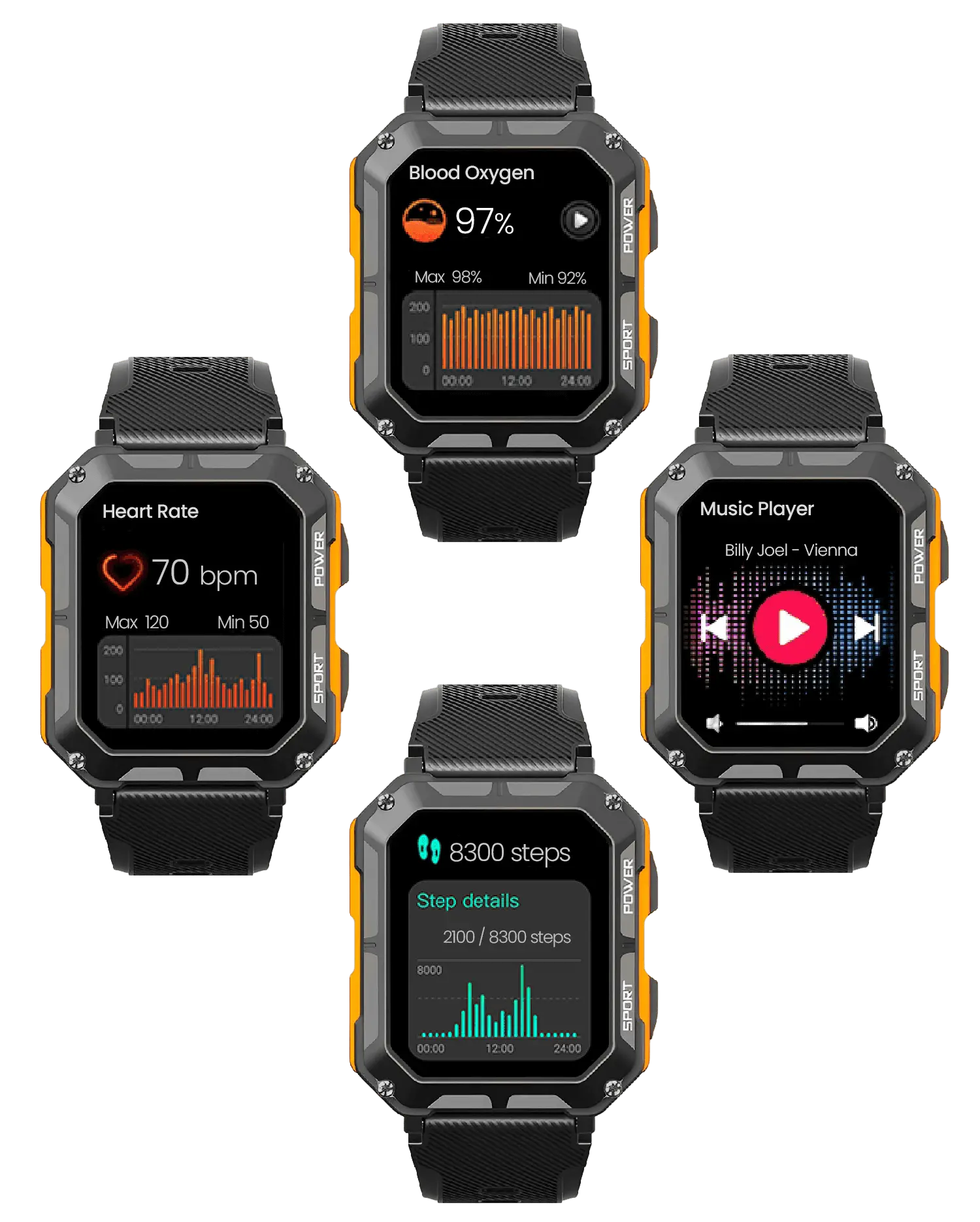 Outdoor Smartwatch 5ATM met Gezondheidsfuncties