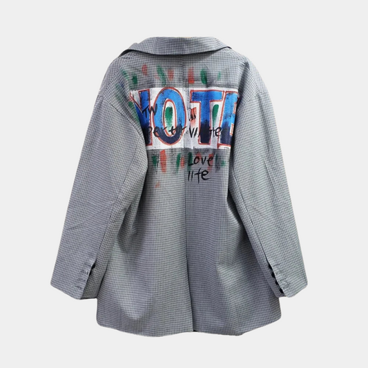 Oversized Blazer Dames met Ruitprint