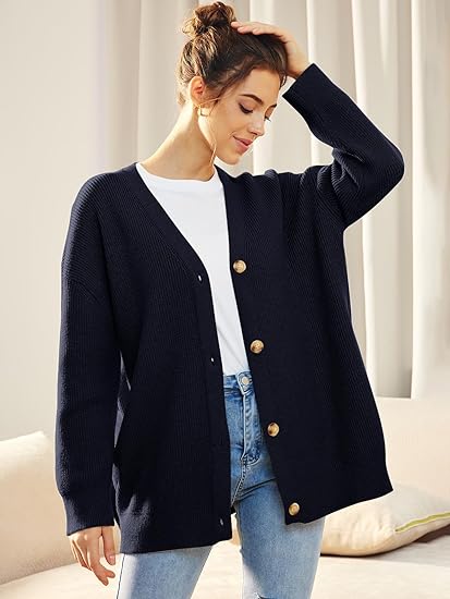 Oversized Damesvest V-hals Knoopsluiting Aleen