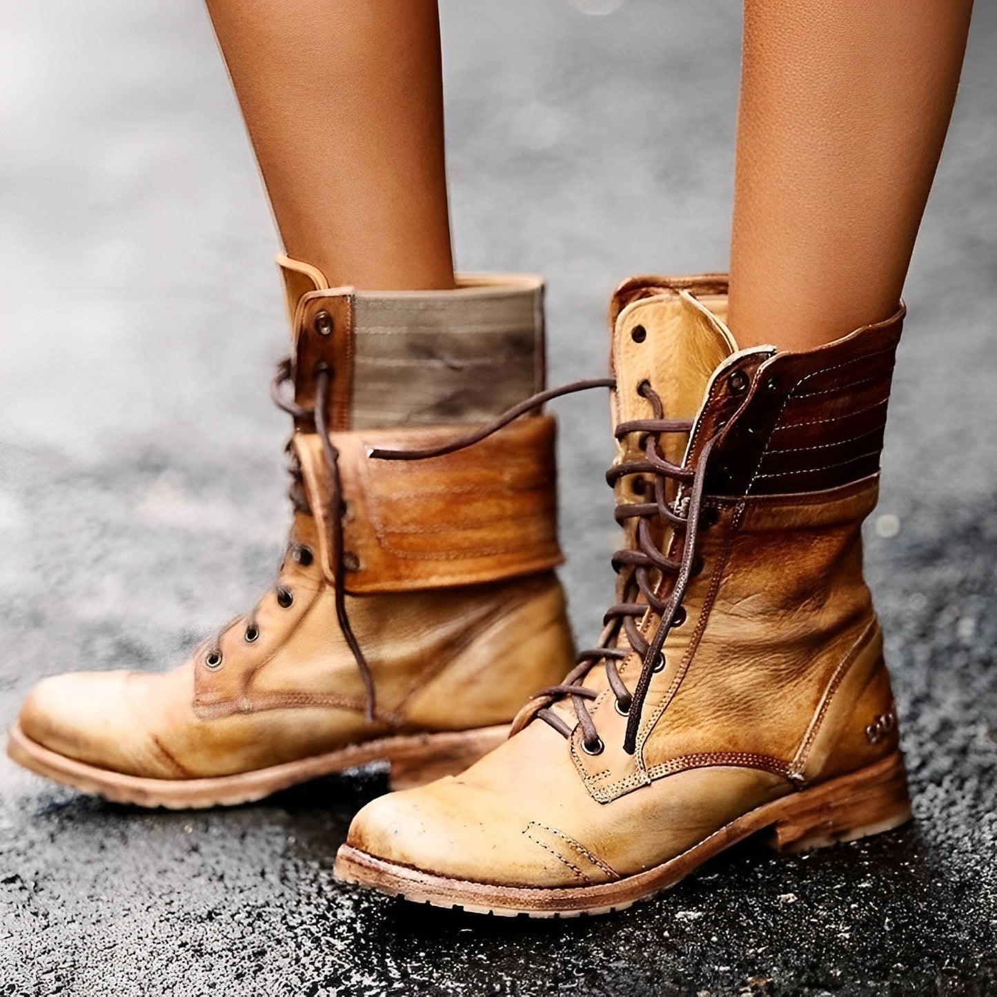 Retro Leren Veterlaarzen Dames - Stijlvol Comfort
