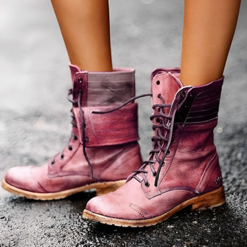 Retro Leren Veterlaarzen Dames - Stijlvol Comfort