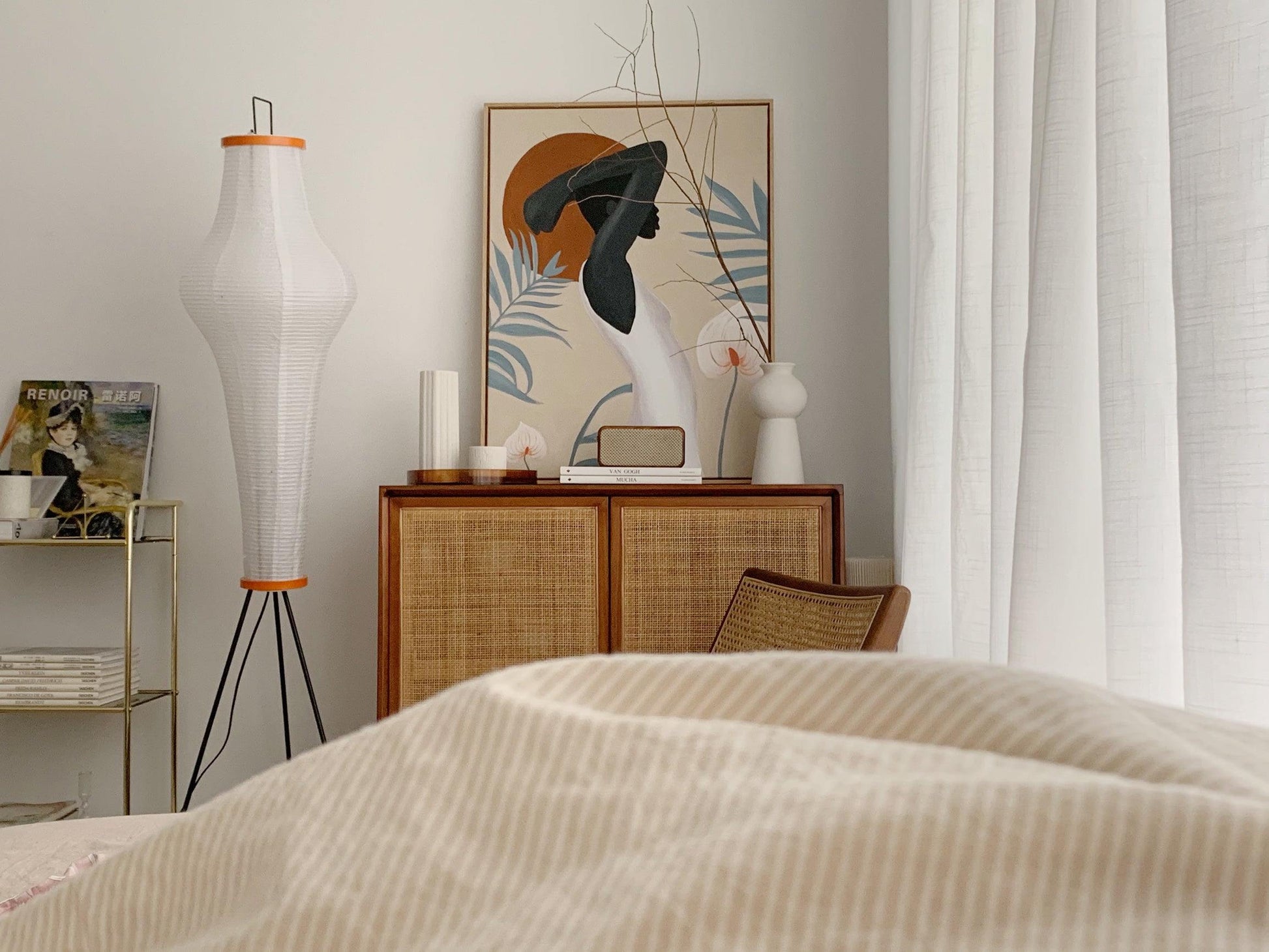 Rijstpapieren Vloerlamp met Tripod Frame