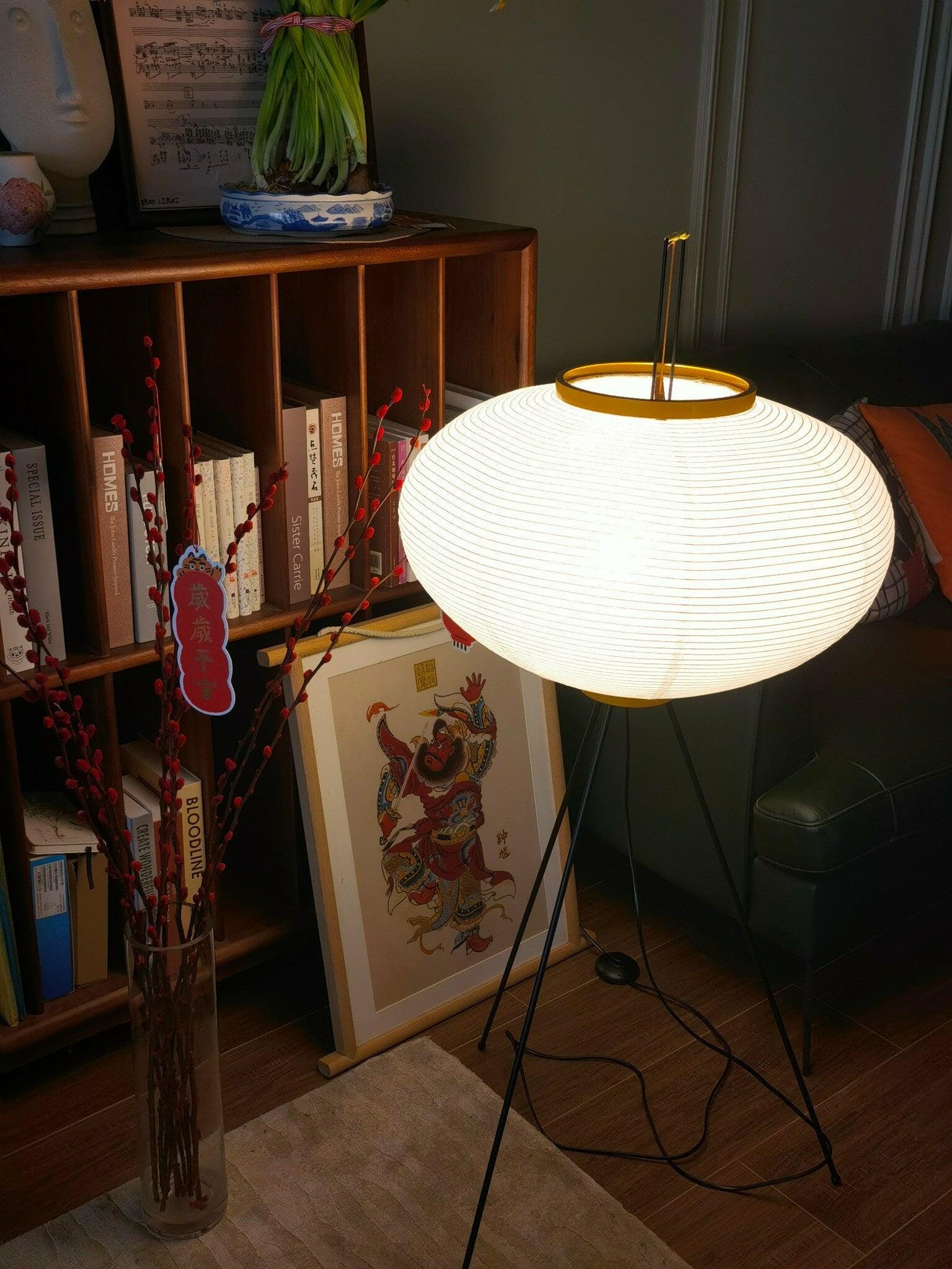 Rijstpapieren Vloerlamp met Tripod Frame