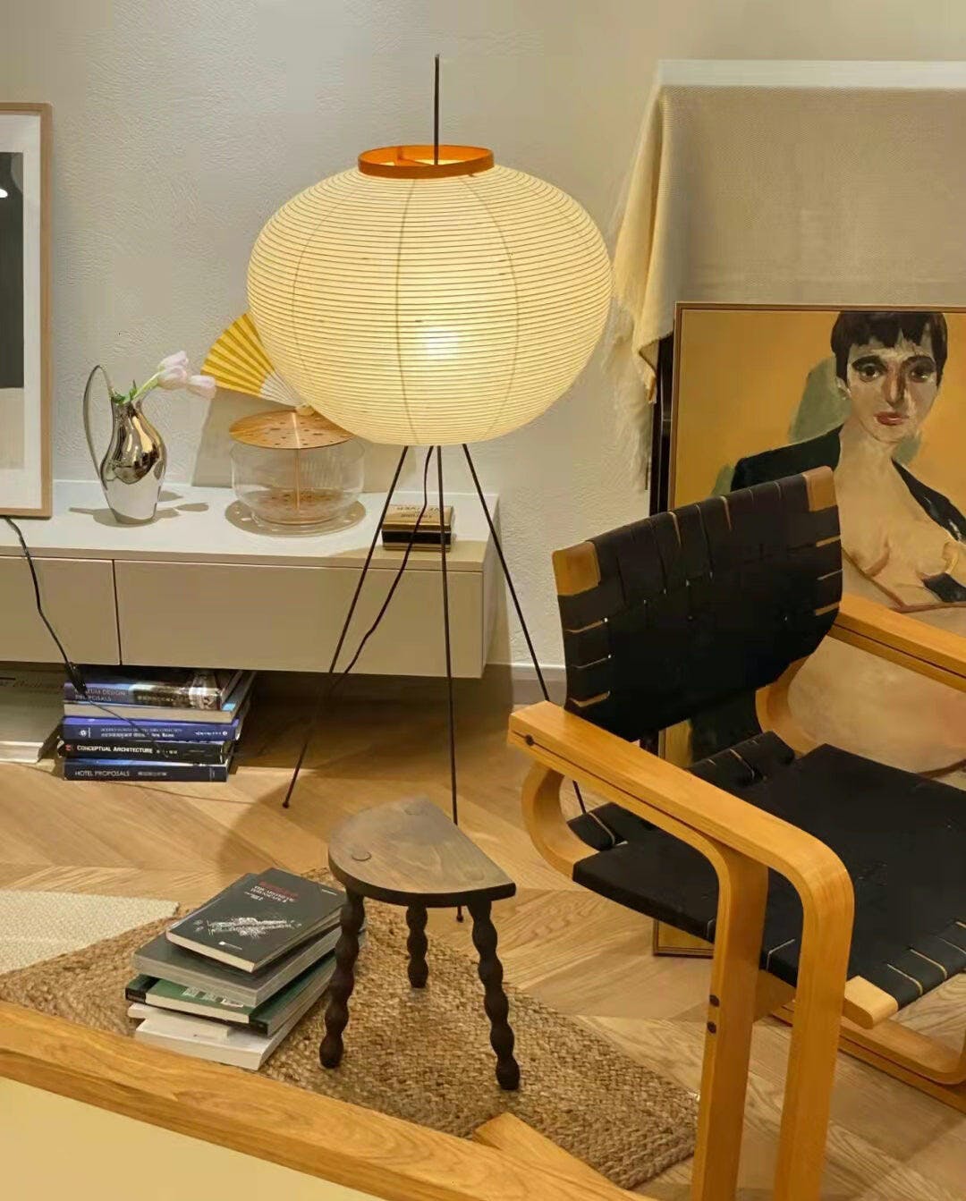 Rijstpapieren Vloerlamp met Tripod Frame
