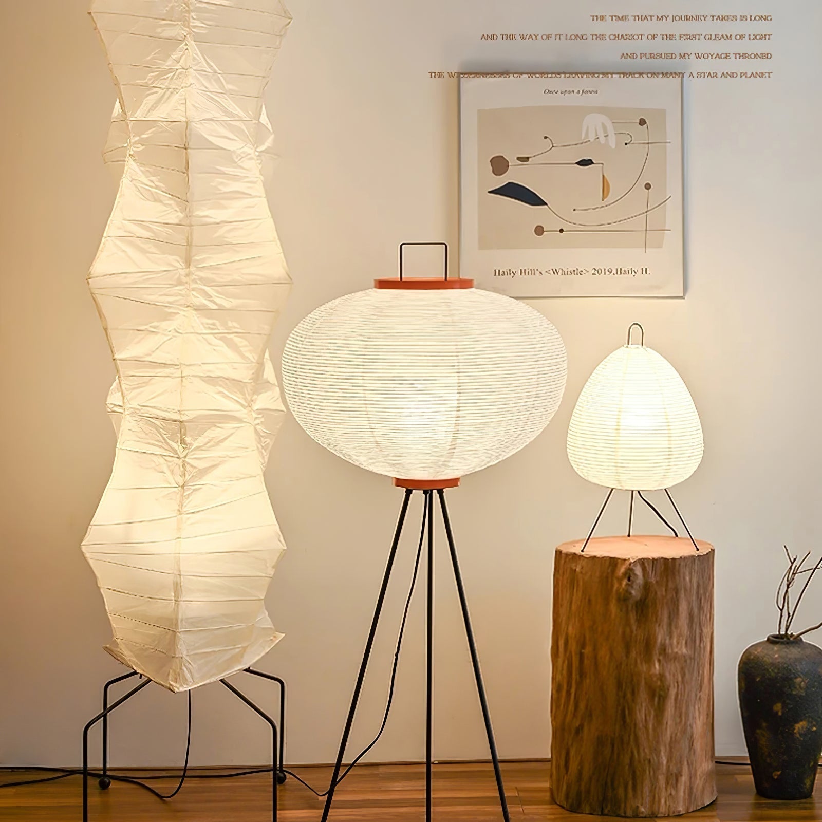 Rijstpapieren Vloerlamp met Tripod Frame