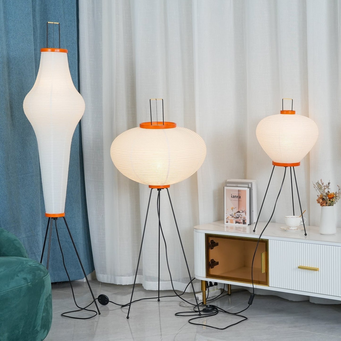 Rijstpapieren Vloerlamp met Tripod Frame