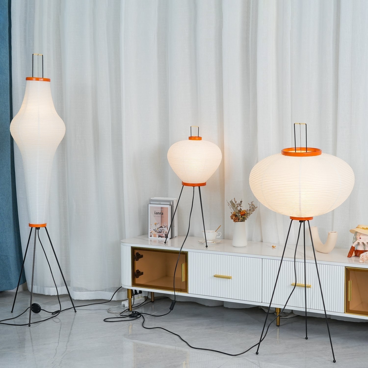 Rijstpapieren Vloerlamp met Tripod Frame
