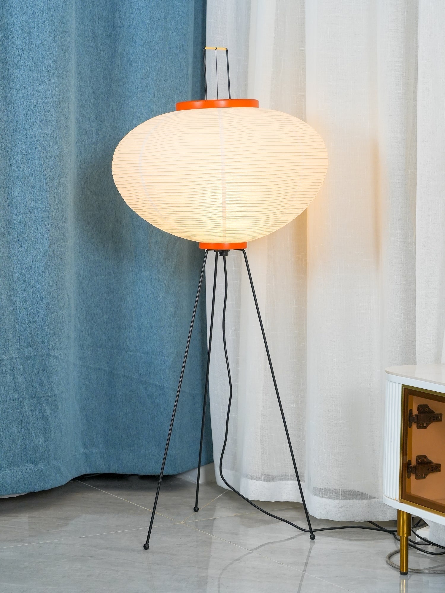 Rijstpapieren Vloerlamp met Tripod Frame