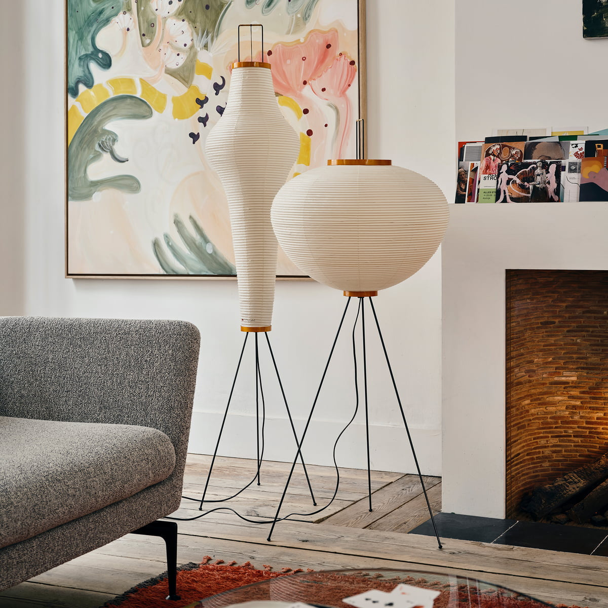 Rijstpapieren Vloerlamp met Tripod Frame