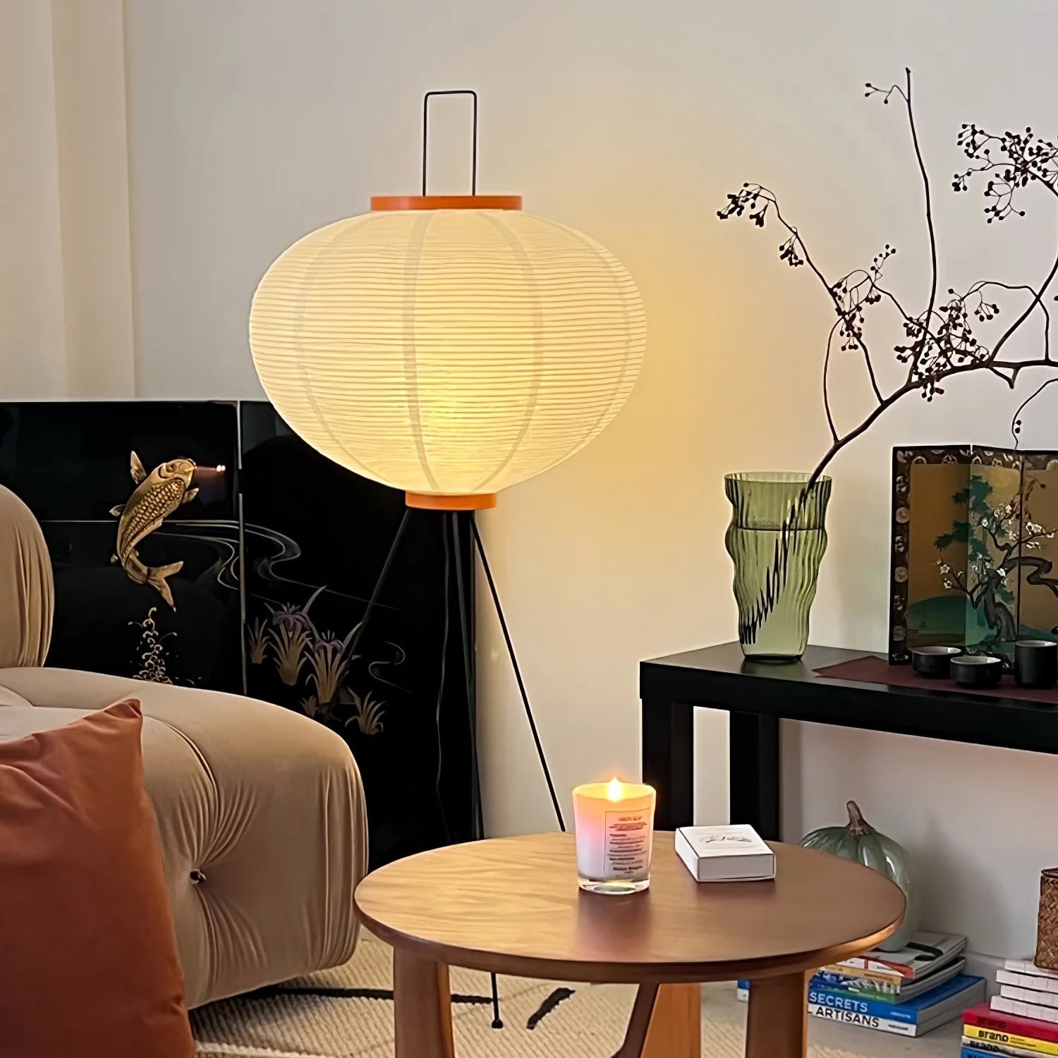 Rijstpapieren Vloerlamp met Tripod Frame