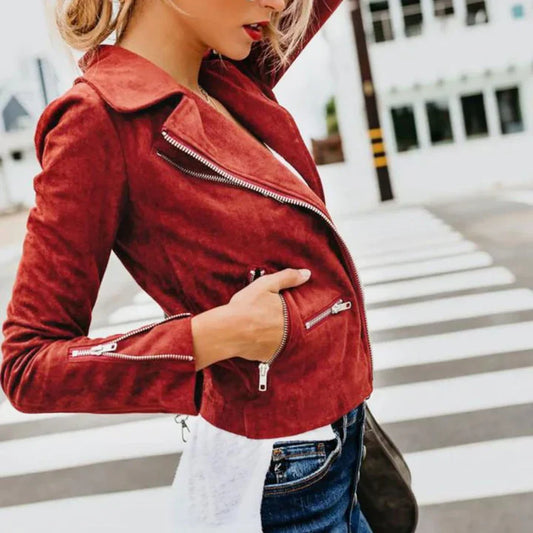 Robbie Dames Faux Leren Bikerjas Rood