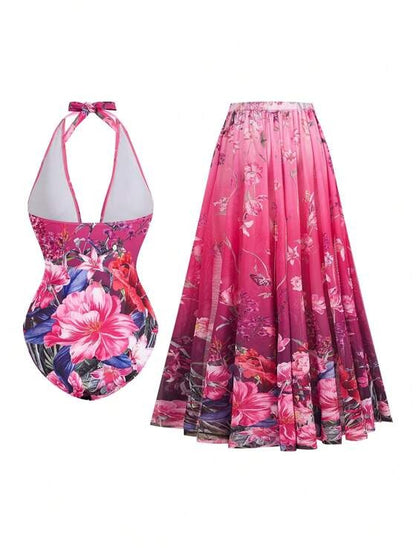 Romantisch Bloemenprint Badpak met Omslagrok