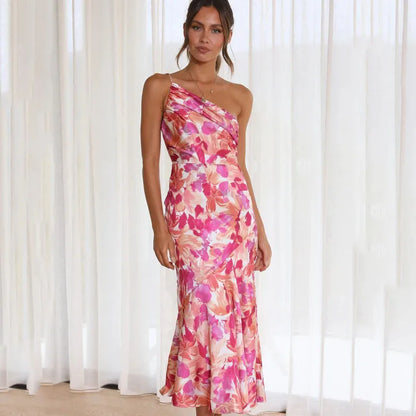 Roze Bloemenjurk Off-Shoulder Noemi