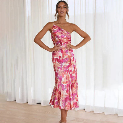 Roze Bloemenjurk Off-Shoulder Noemi