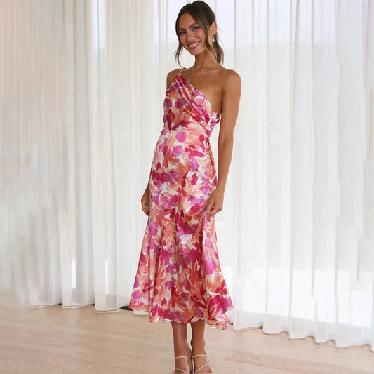 Roze Bloemenjurk Off-Shoulder Noemi